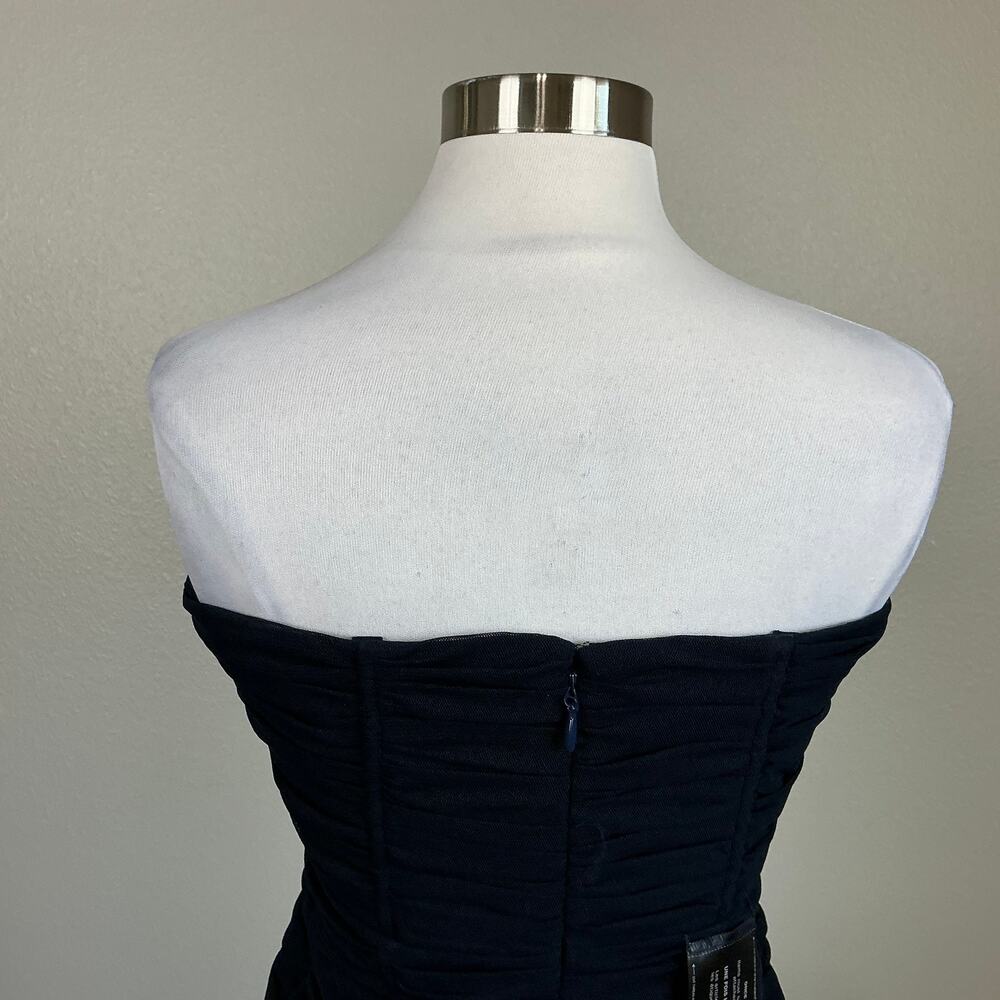 BCBGMAXAZRIA Women's Cocktail Dress Size 8 Blue Strapless Ruched Midi Sheath - Picture 9 of 13